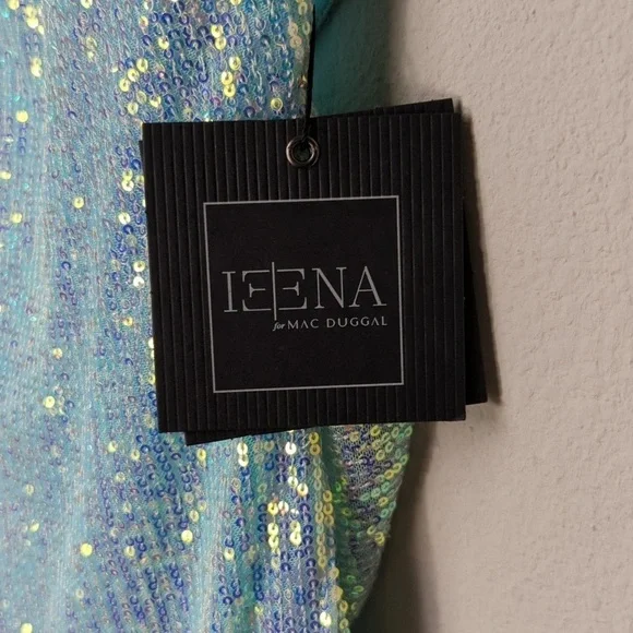 Ieena For Mac Duggal Gown Womens Size 0 Icey Blue Dress Sequined One Shoulder - Picture 7 of 15
